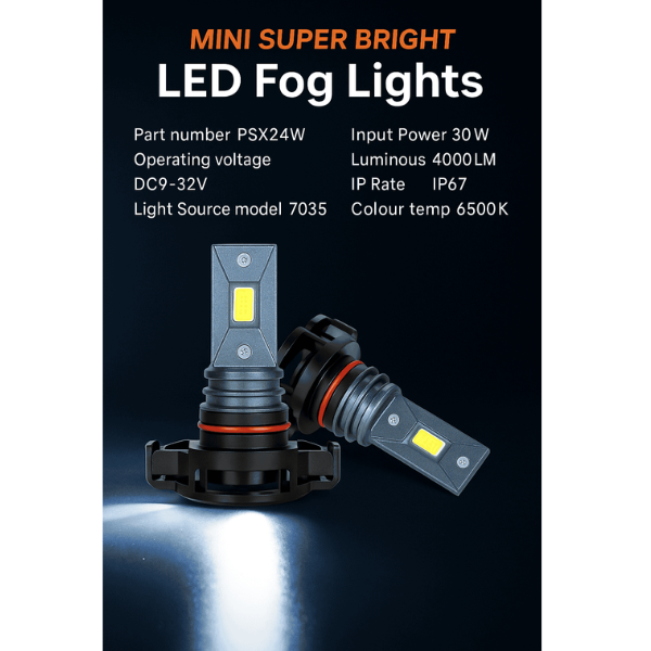 Super Bright Mini LED Fog Light Bulbs (White) 2 Pieces - PSX24W