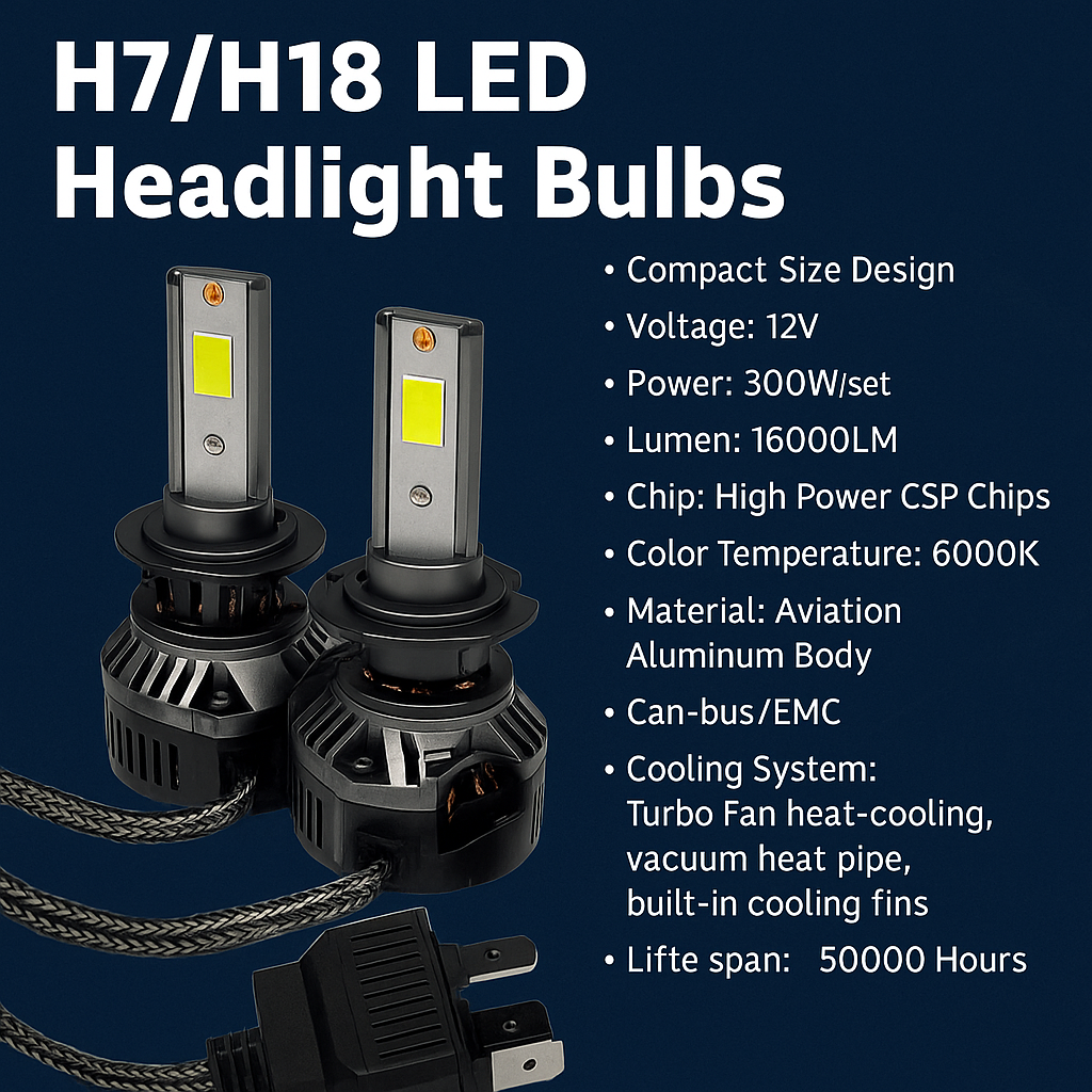 H18/H7 LED High Power LED Headlight Bulbs - Set of 2