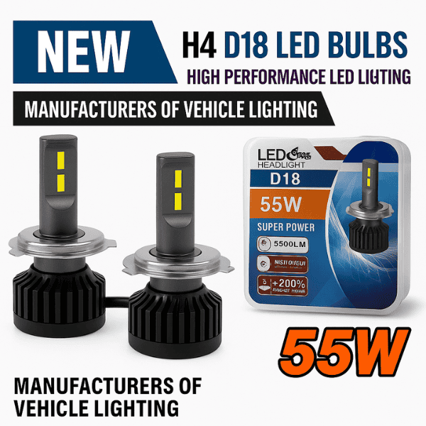 D18 H4 CANBUS ERROR FREE 55W WHITE LED KIT 6000K